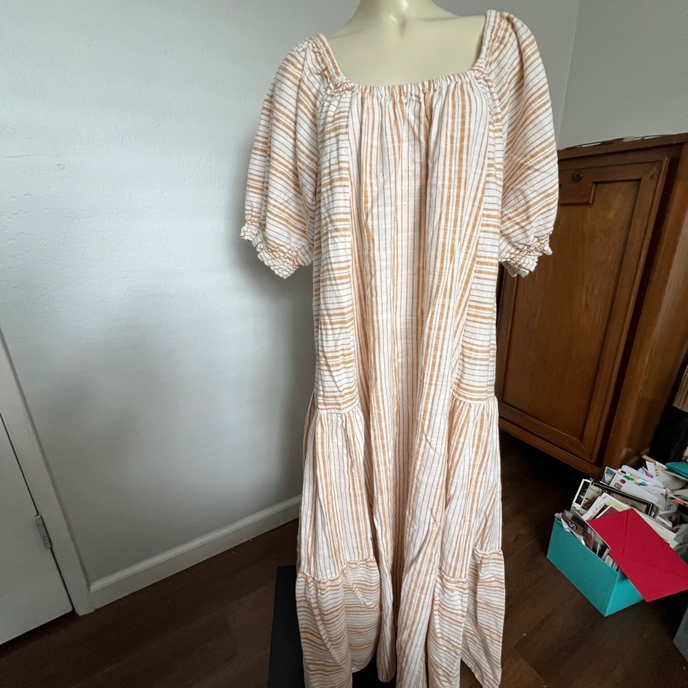 Spell Orange and White Striped Maxi Dress